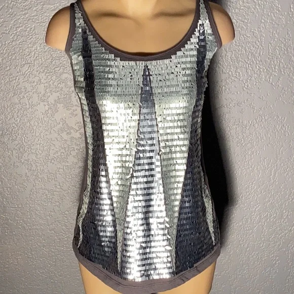 ARMANI EXCHANGE - grey tank w silver & grey sequins - S - Picture 2 of 16